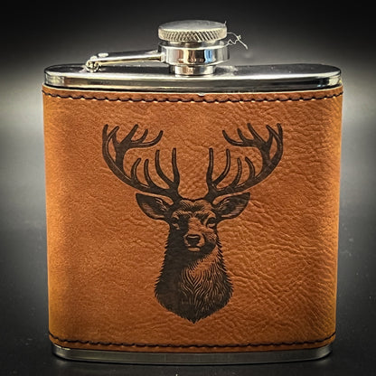 Deer - 6 oz Leatherette Wrapped Flask