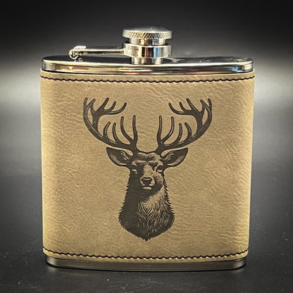 Deer - 6 oz Leatherette Wrapped Flask