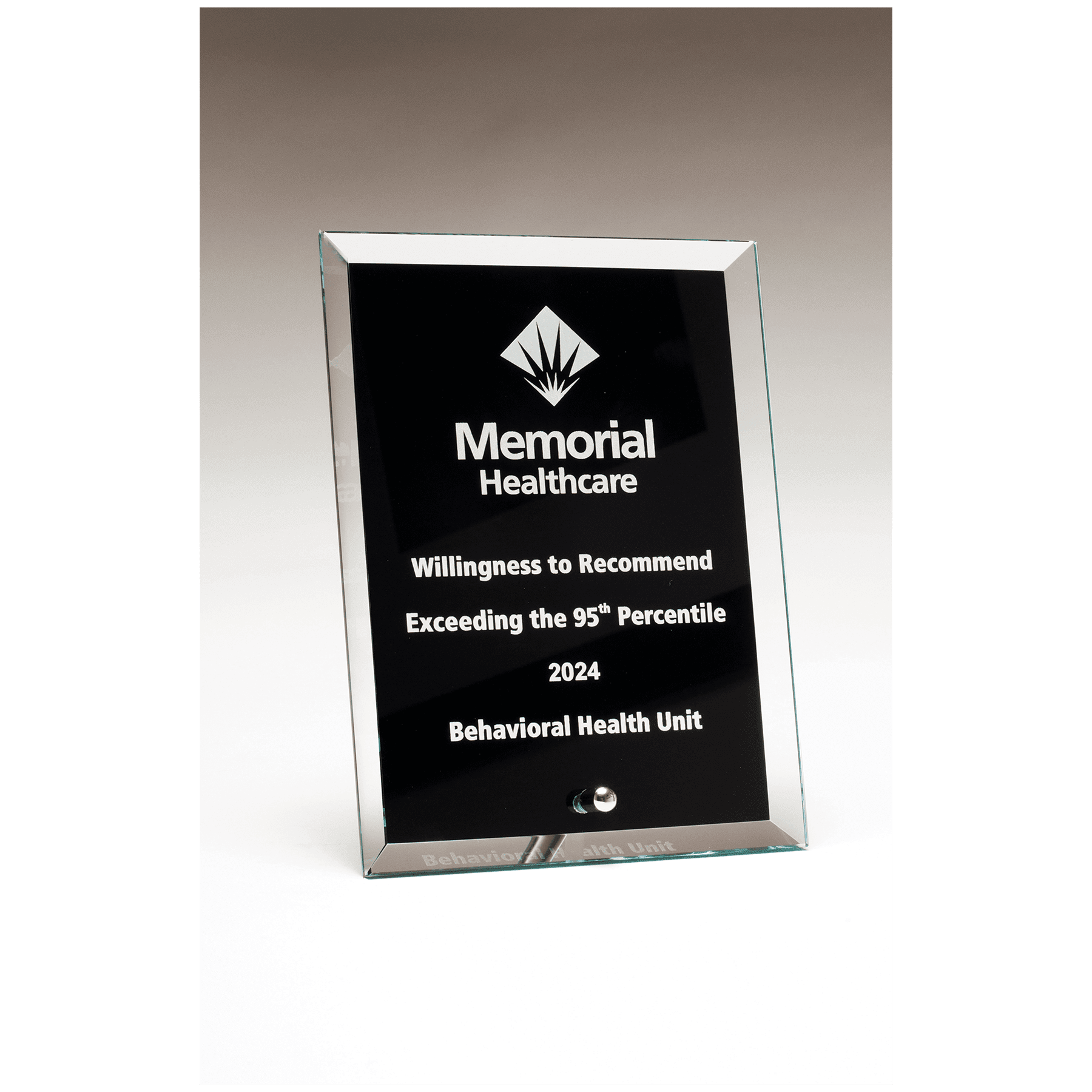 5" x 7" Clear Glass Plaque with Painted Black Background, Silv             er Plated Easel Post
