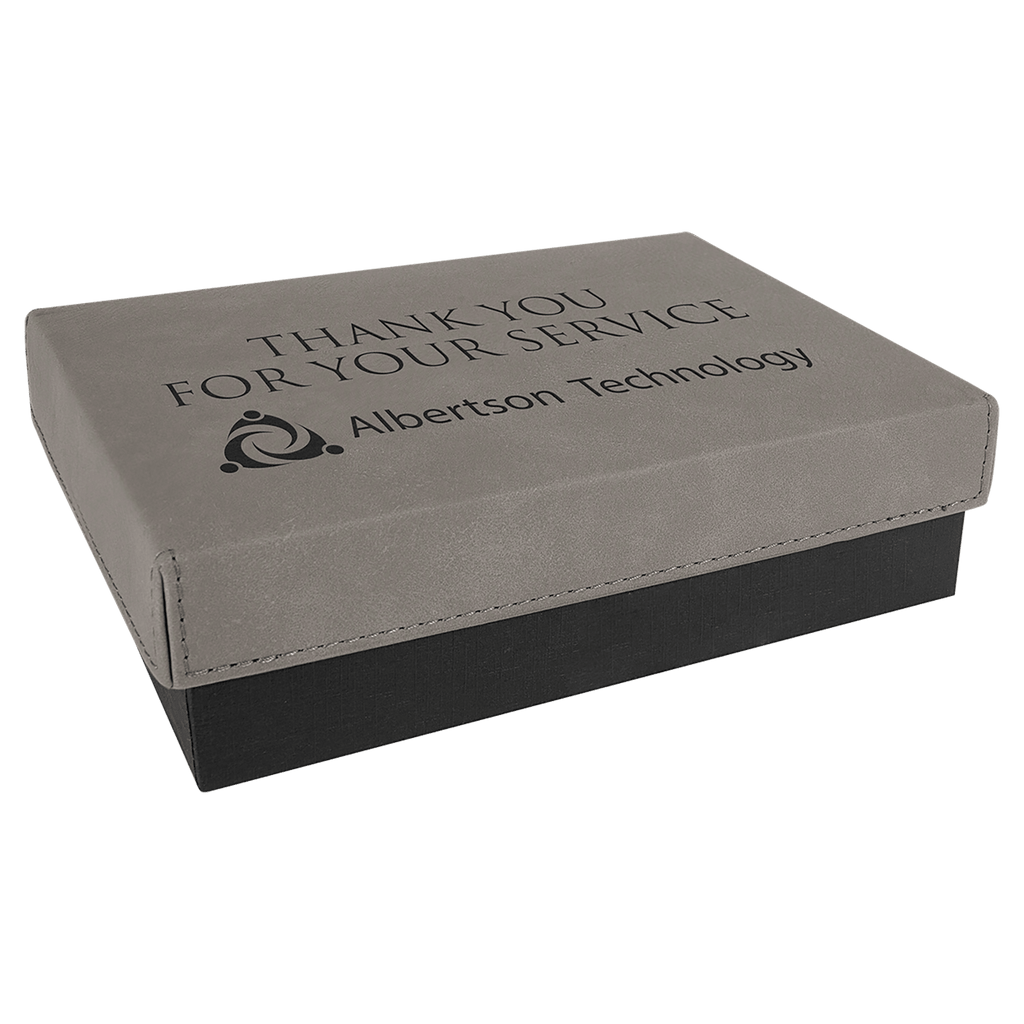Gray 7 3/8" x 5 3/4" Gift Box with Laserable Leatherette Lid