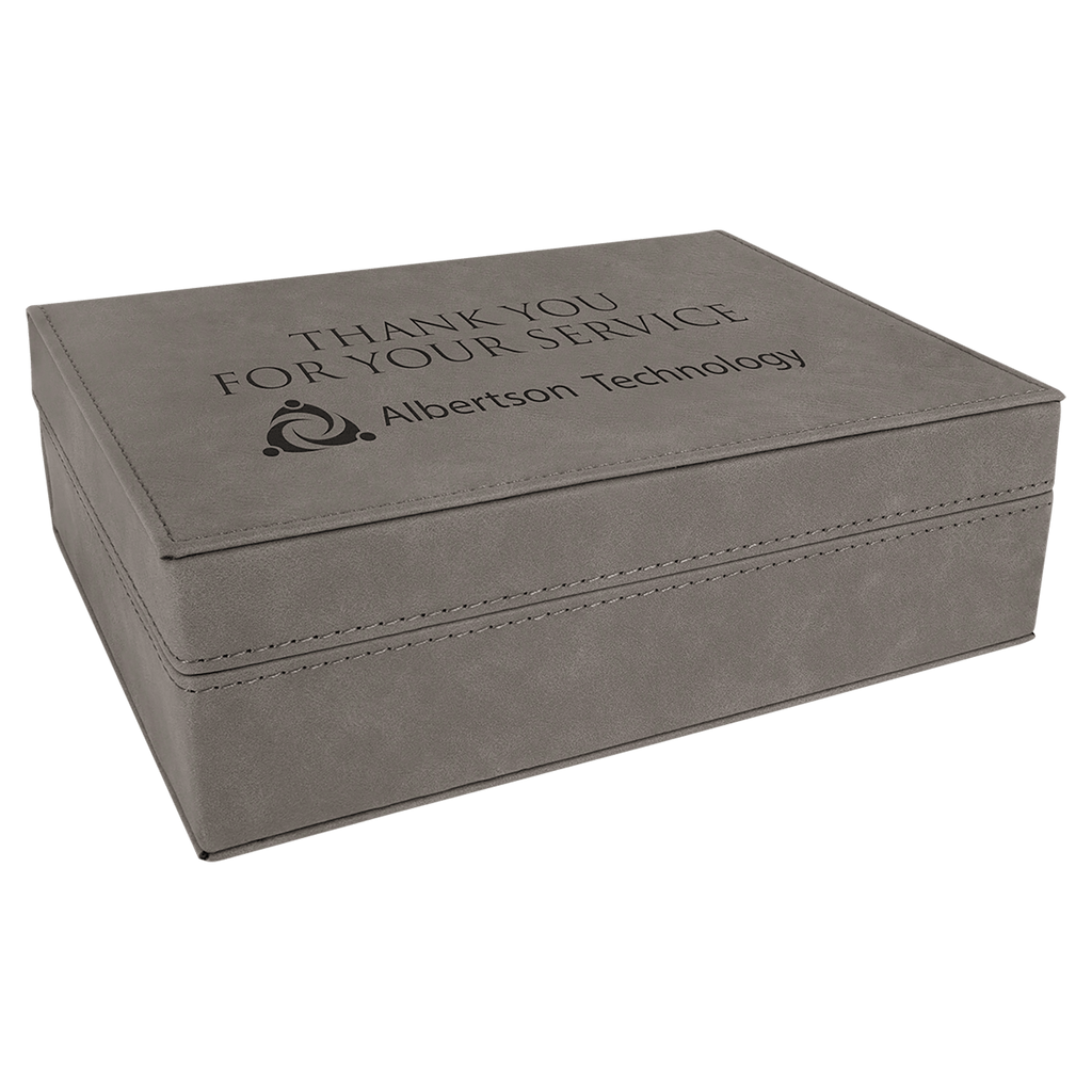 Gray 8" x 6 3/8" Laserable Leatherette Premium Gift Box
