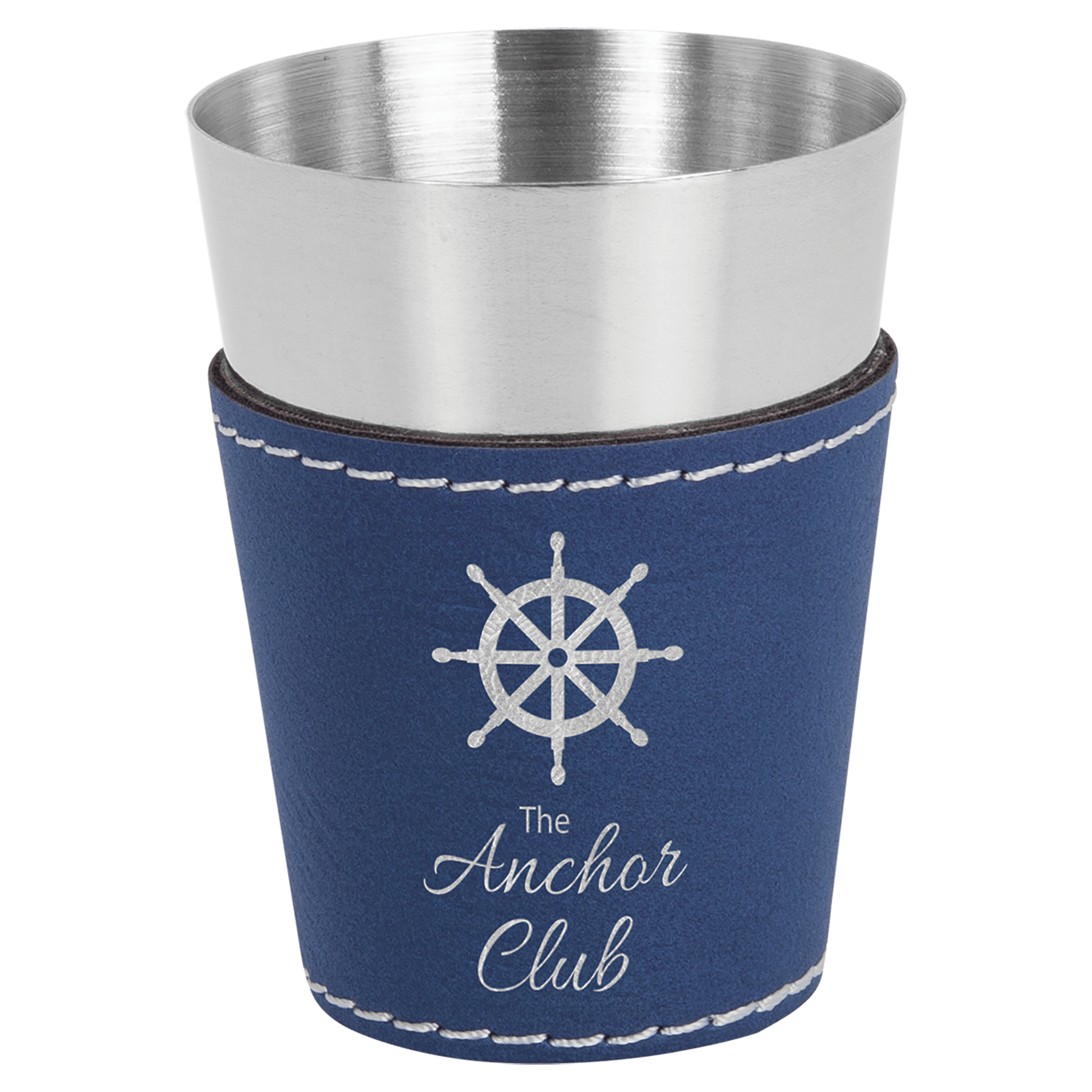 Blue/Silver Laserable Leatherette & Stainless Steel 2 oz. Shot Glass