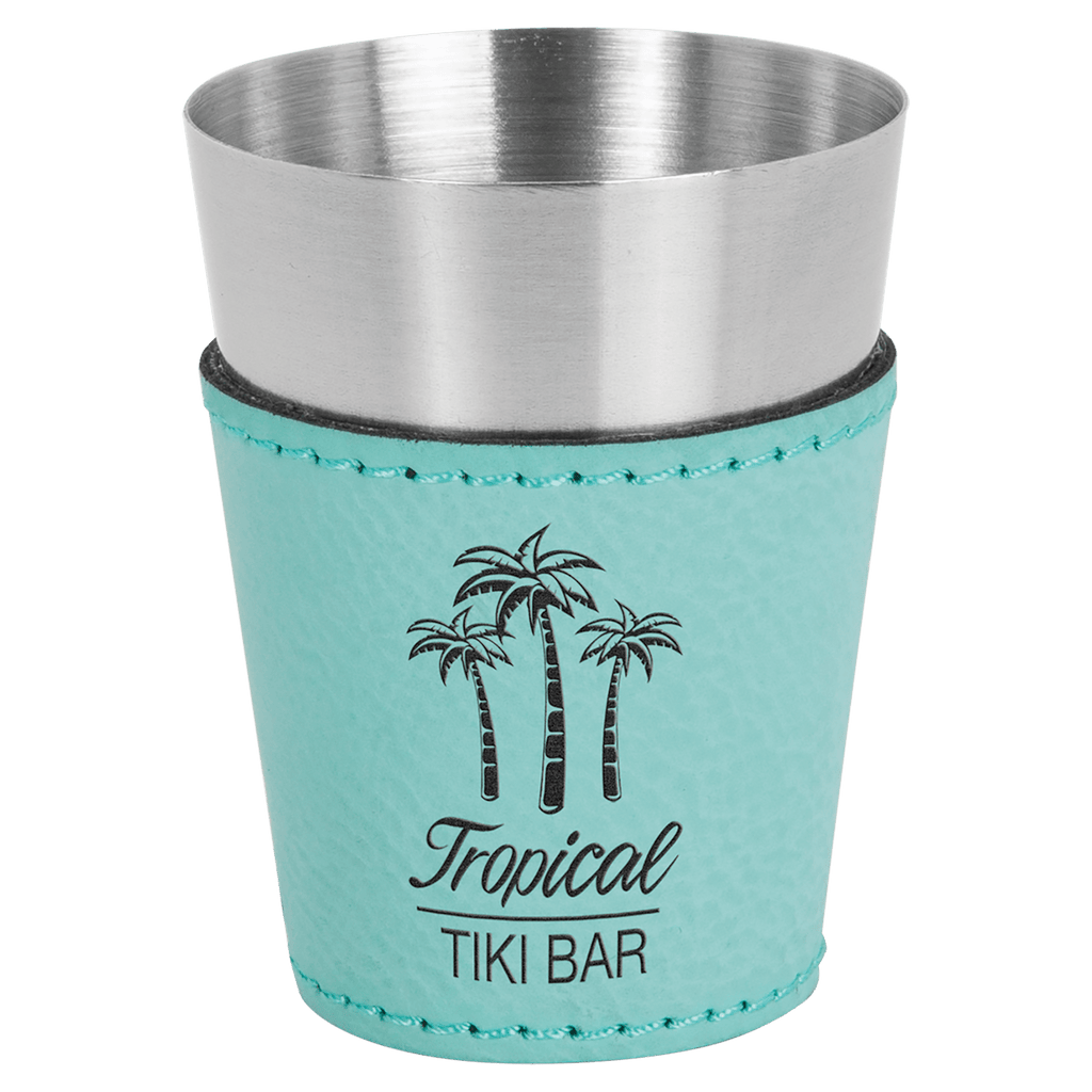 Teal 2 oz. Laserable Leatherette & Stainless Steel Shot Glass