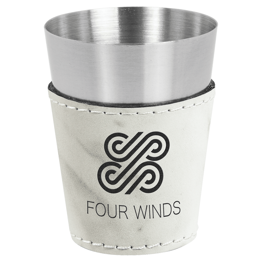 White Marble 2 oz. Laserable Leatherette & Stainless Steel Shot Glass