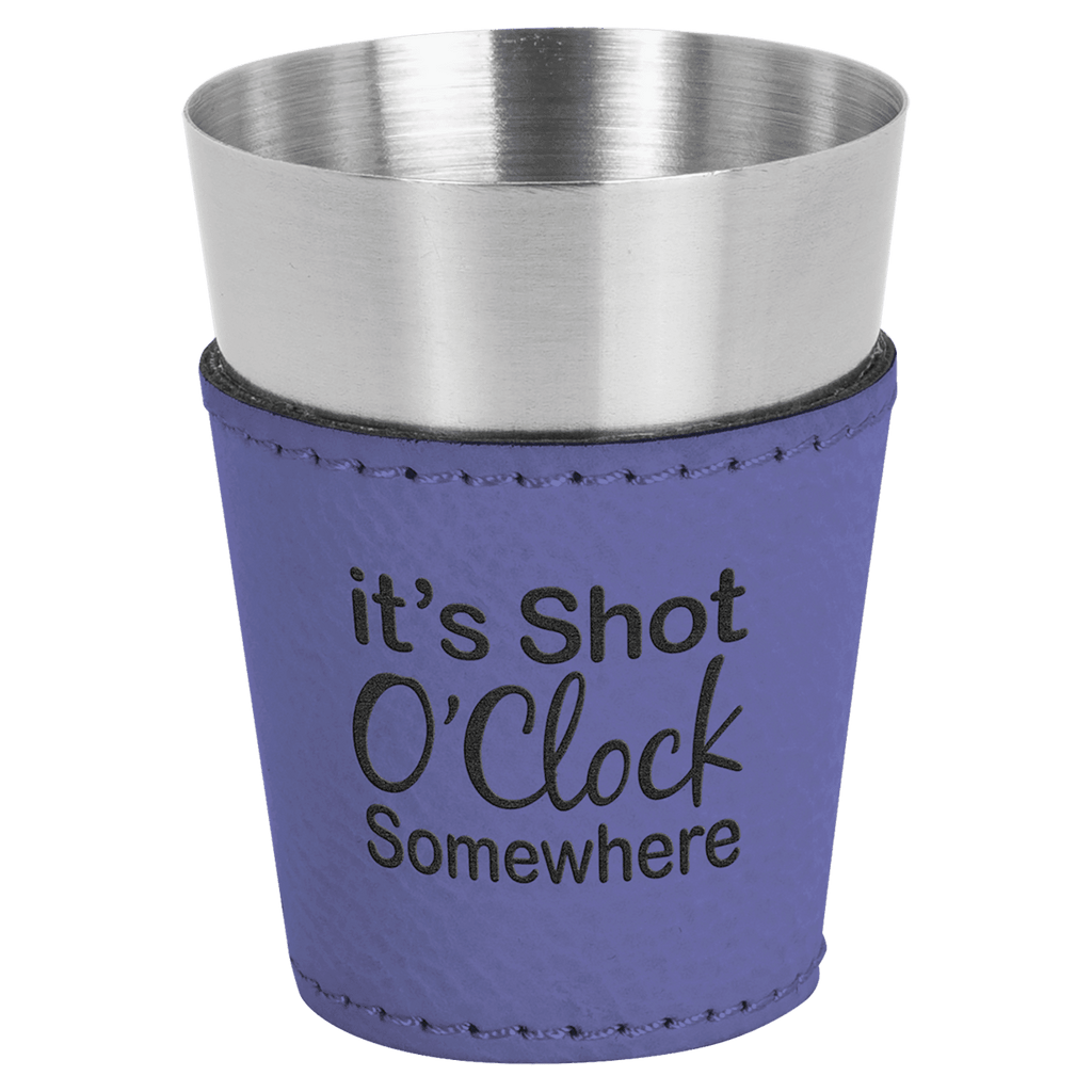 Purple 2 oz. Laserable Leatherette & Stainless Steel Shot Glass