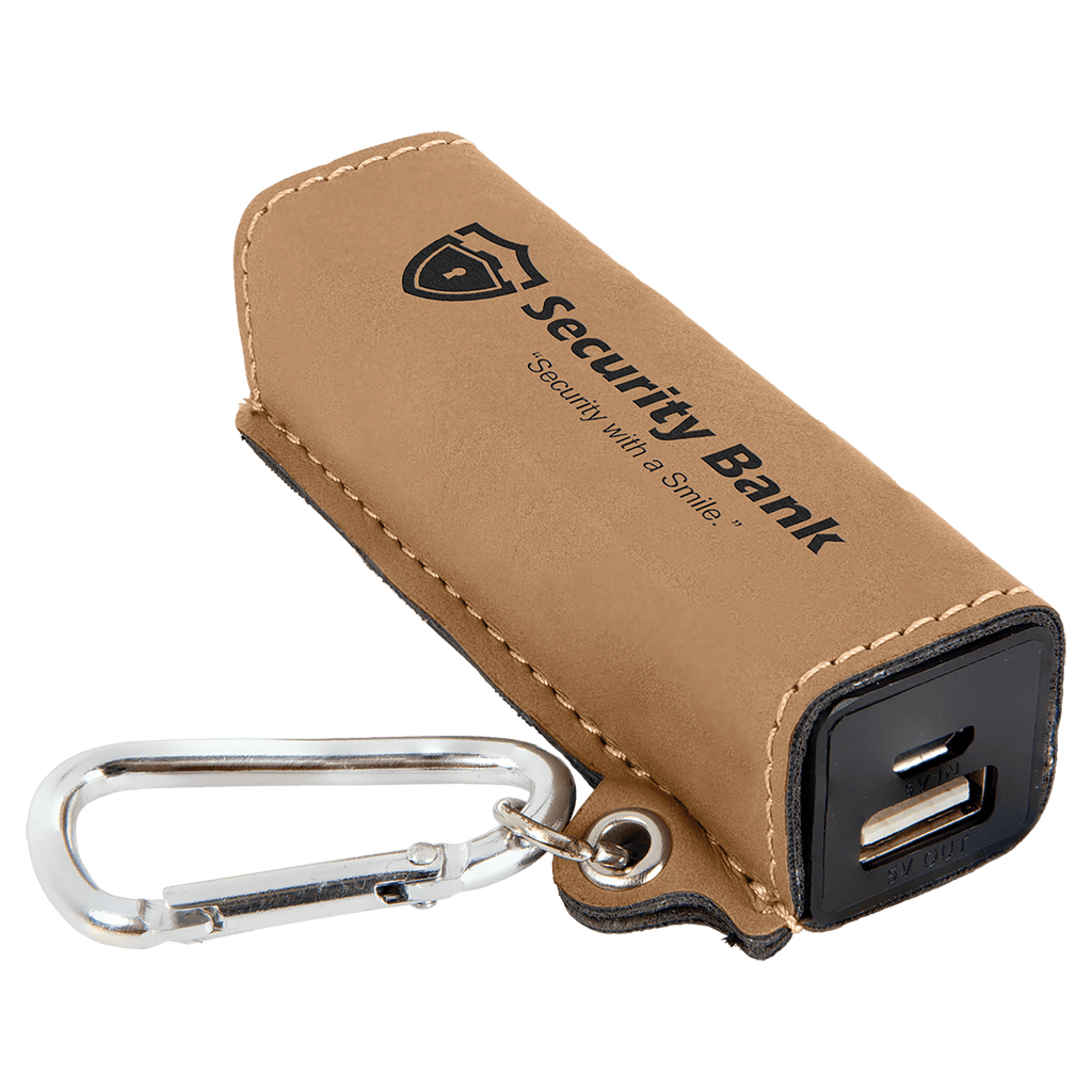 Light Brown Laserable Leatherette 2200 mAh Power Bank with USB Cord