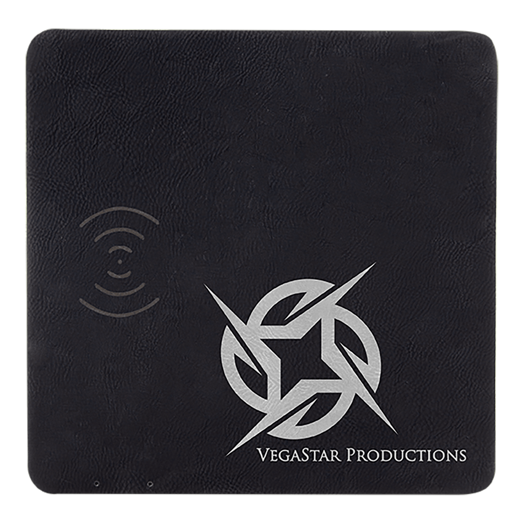Black/Silver 8" x 8" Laserable Leatherette Phone Charging Mat