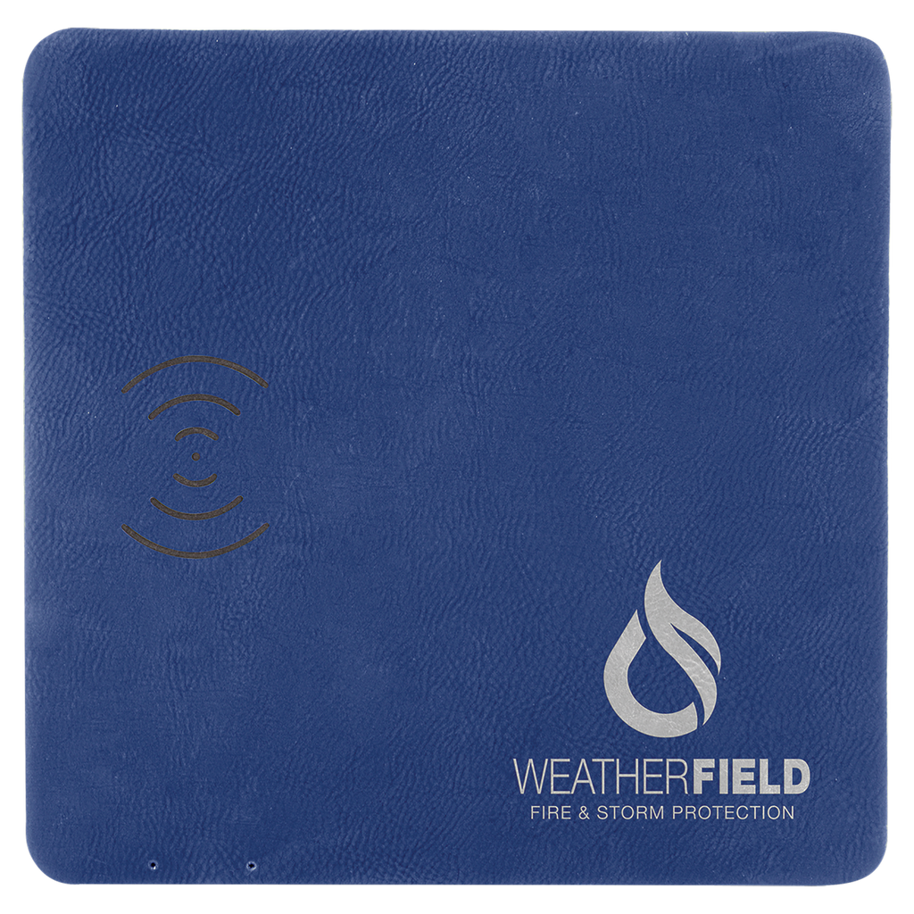 Blue/Silver 8" x 8" Laserable Leatherette Phone Charging Mat