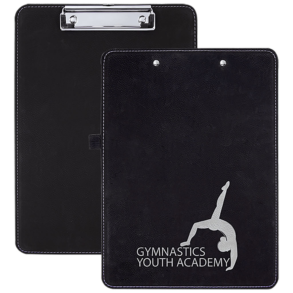 Black/Silver 9" x 12 1/2" Laserable Leatherette Clipboard