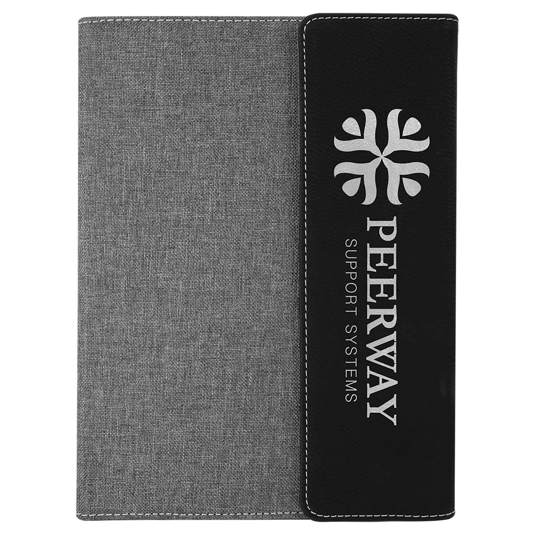 Black/Silver Laserable Leatherette /Gray 7" x 9" Canvas Portfolio with Notepad