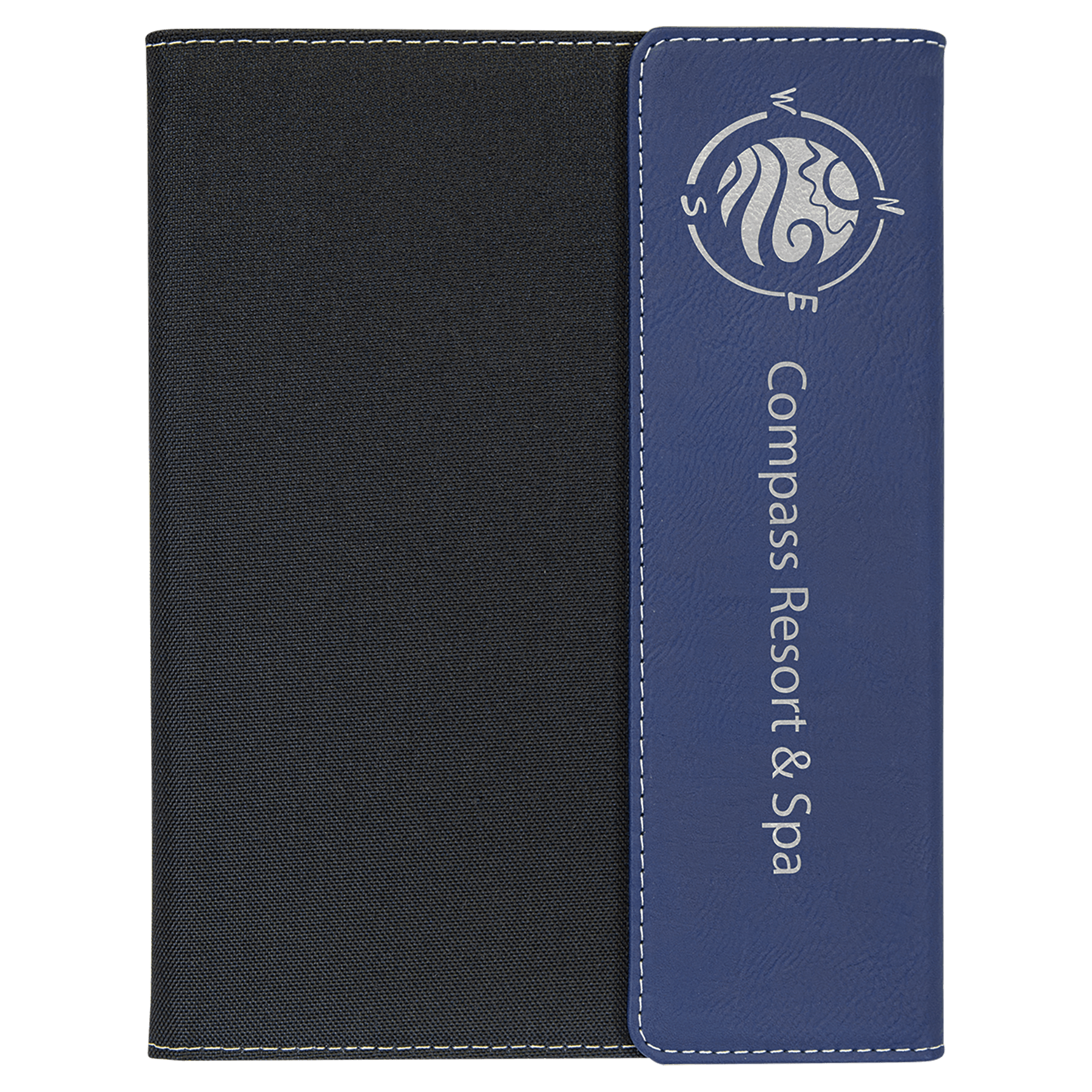 Blue/Silver Laserable Leatherette / Black 7" x 9" Canvas Portfolio with Notepad