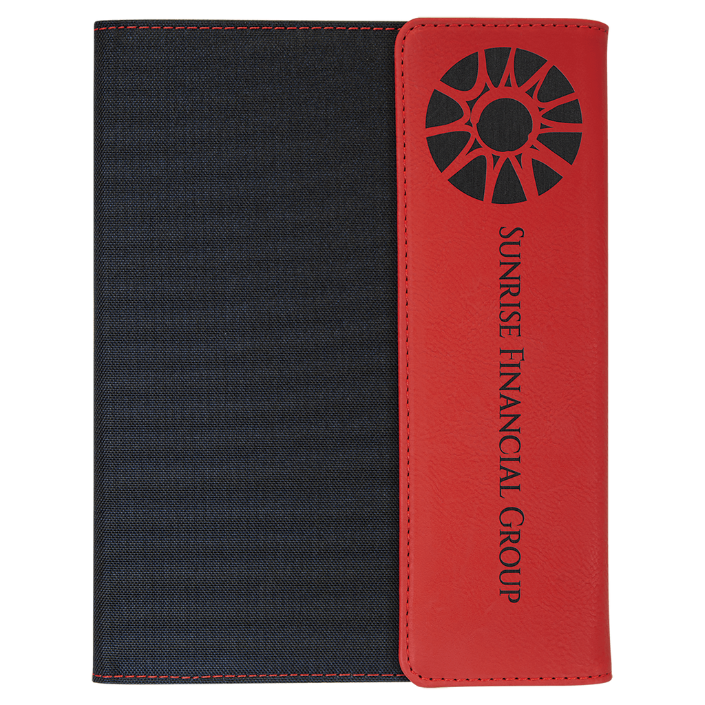 Red Laserable Leatherette / Black 7" x 9" Canvas Portfolio with Notepad