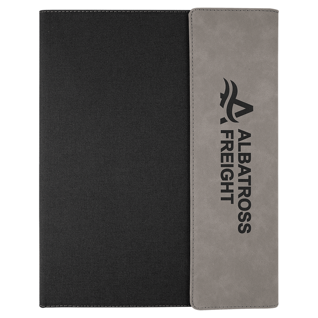 Gray Laserable Leatherette / Black 9 1/2" x 12" Laserable Leatherette / Canvas Portfolio with Notepad