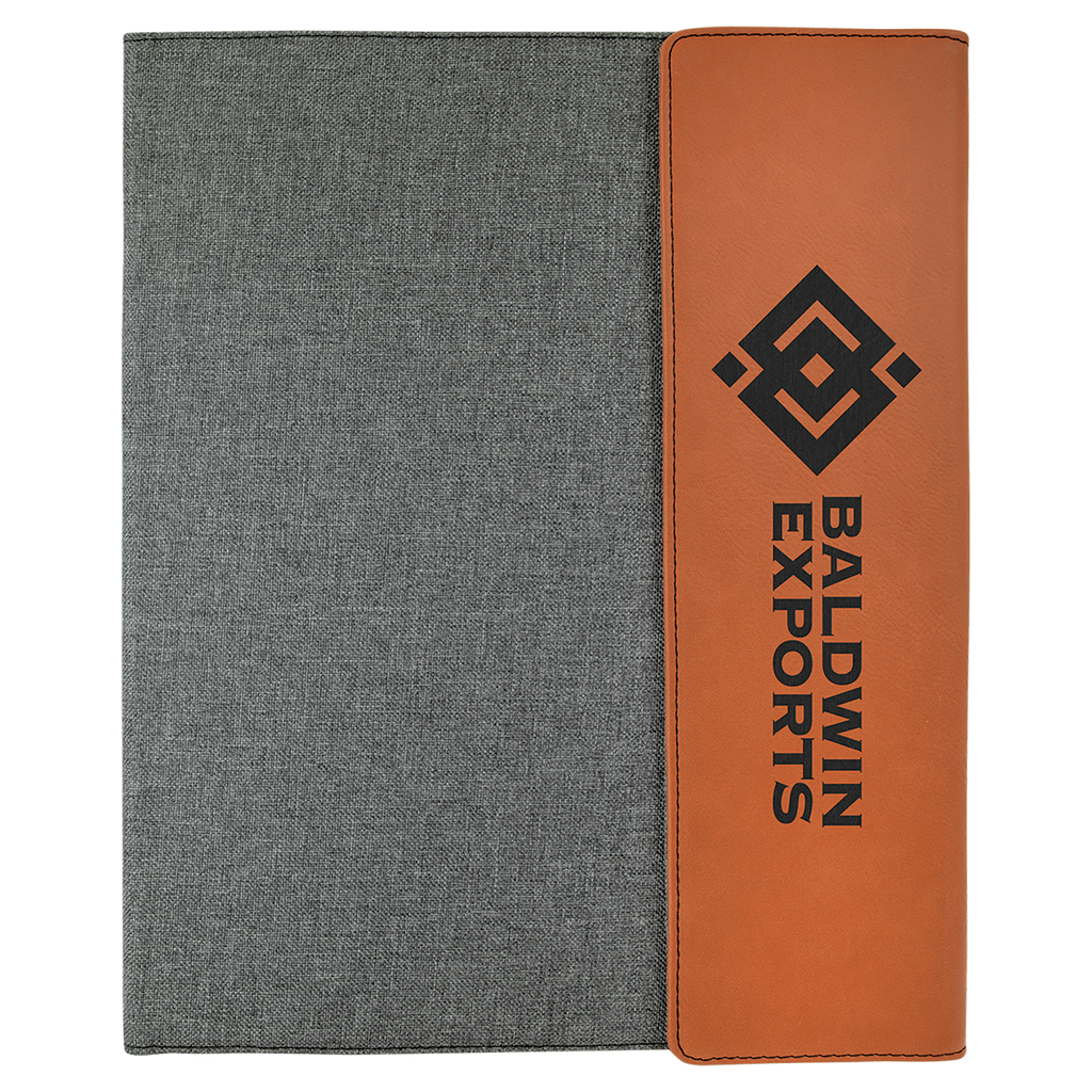 Rawhide Laserable Leatherette / Gray 9 1/2" x 12" Laserable Leatherette / Canvas Portfolio with Notepad