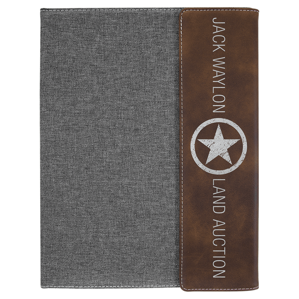 Rustic/Silver Laserable Leatherette/Gray 9 1/2"x12" Canvas Portfolio w/Notepad