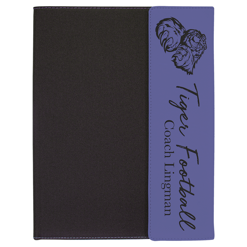 Purple Laserable Leatherette / Black 9 1/2" x 12" Canvas Portfolio with Note Pad