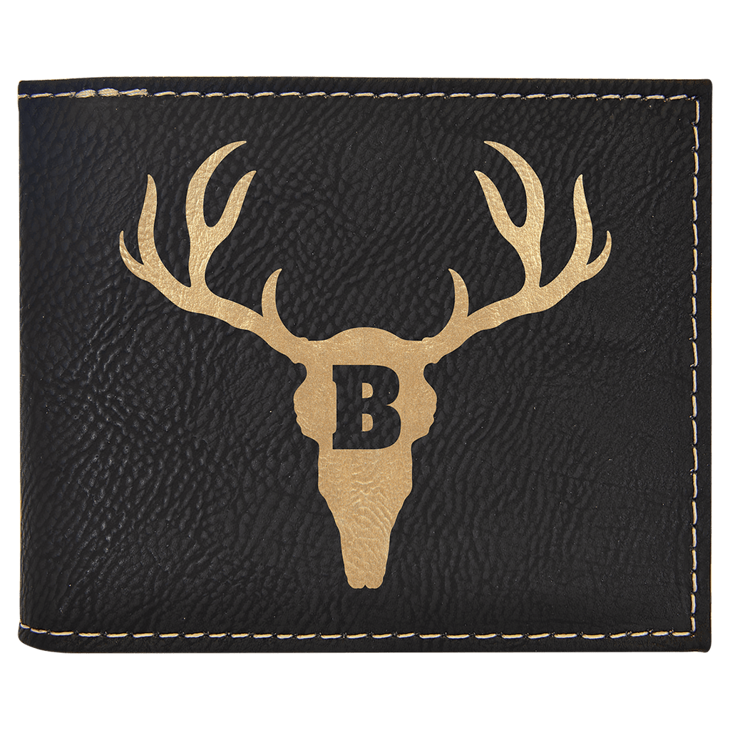 Black/Gold Laserable Leatherette Bi-Fold Wallet w/Flip ID Display