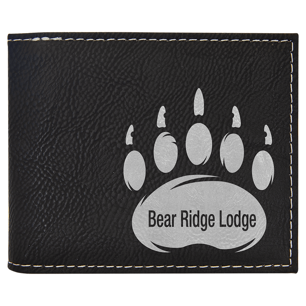 Black/Silver Laserable Leatherette Bi-Fold Wallet w/Flip ID Display