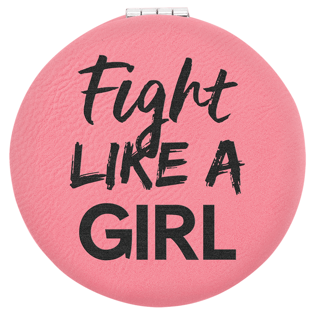 Pink 2 1/2" Laserable Leatherette Compact Mirror