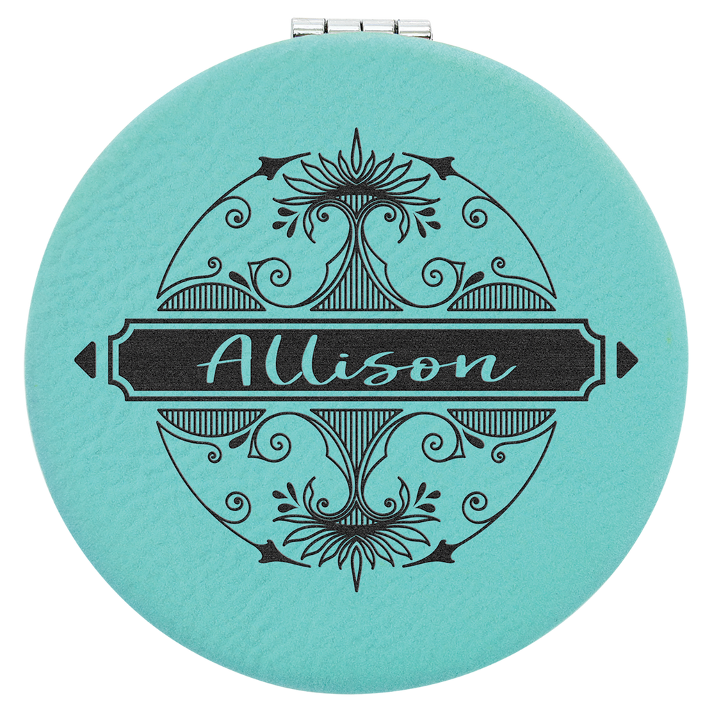 Teal 2 1/2" Laserable Leatherette Compact Mirror