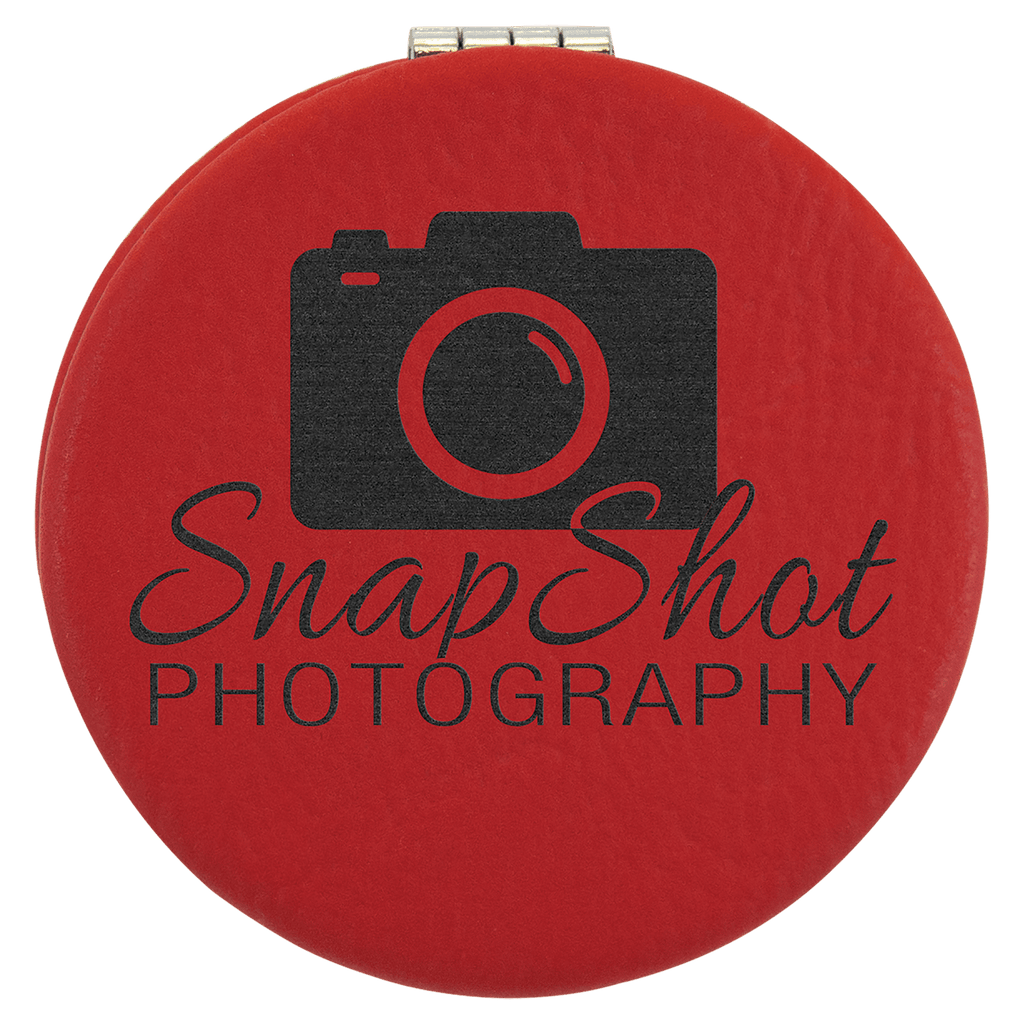 Red 2 1/2" Laserable Leatherette Compact Mirror