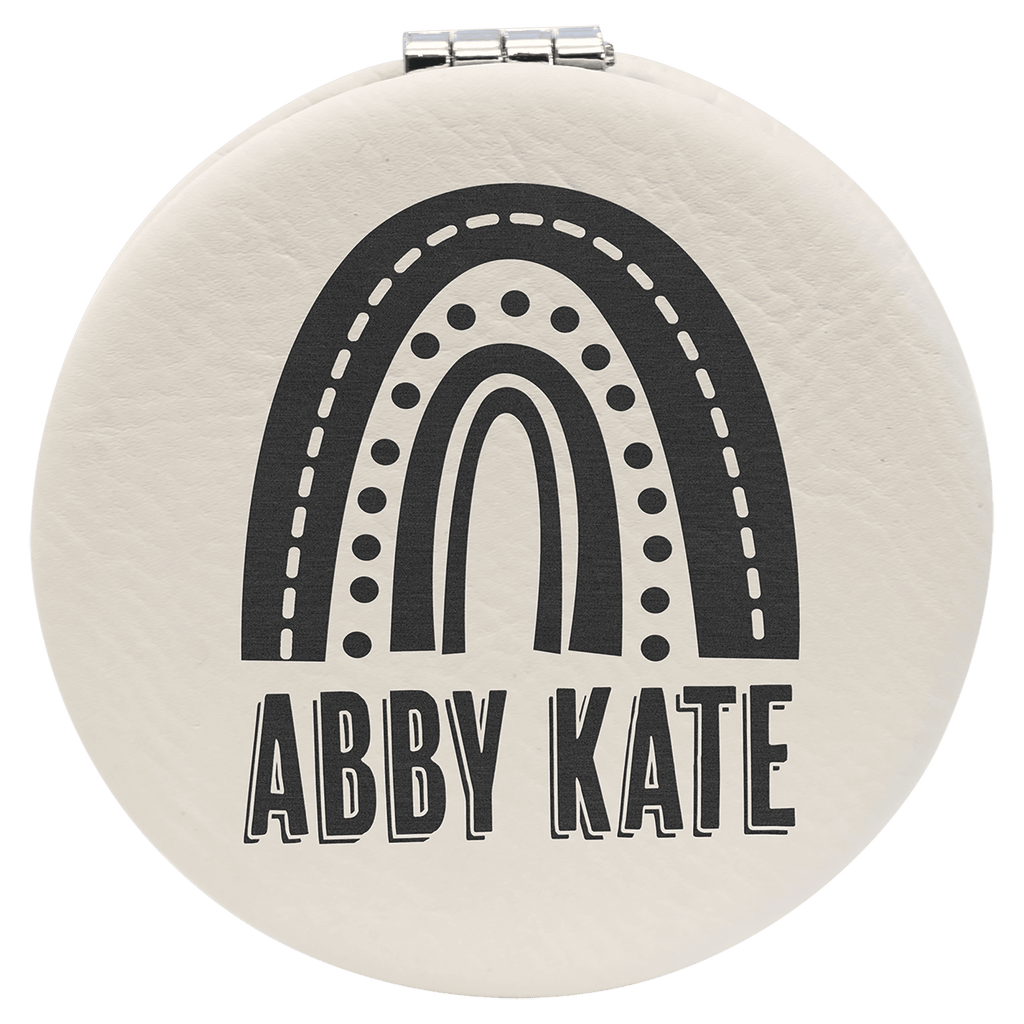 White 2 1/2" Laserable Leatherette Compact Mirror