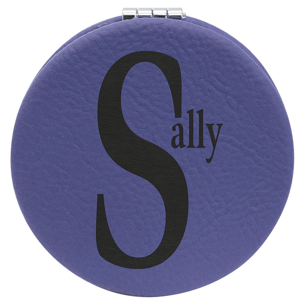 Purple 2 1/2" Laserable Leatherette Compact Mirror