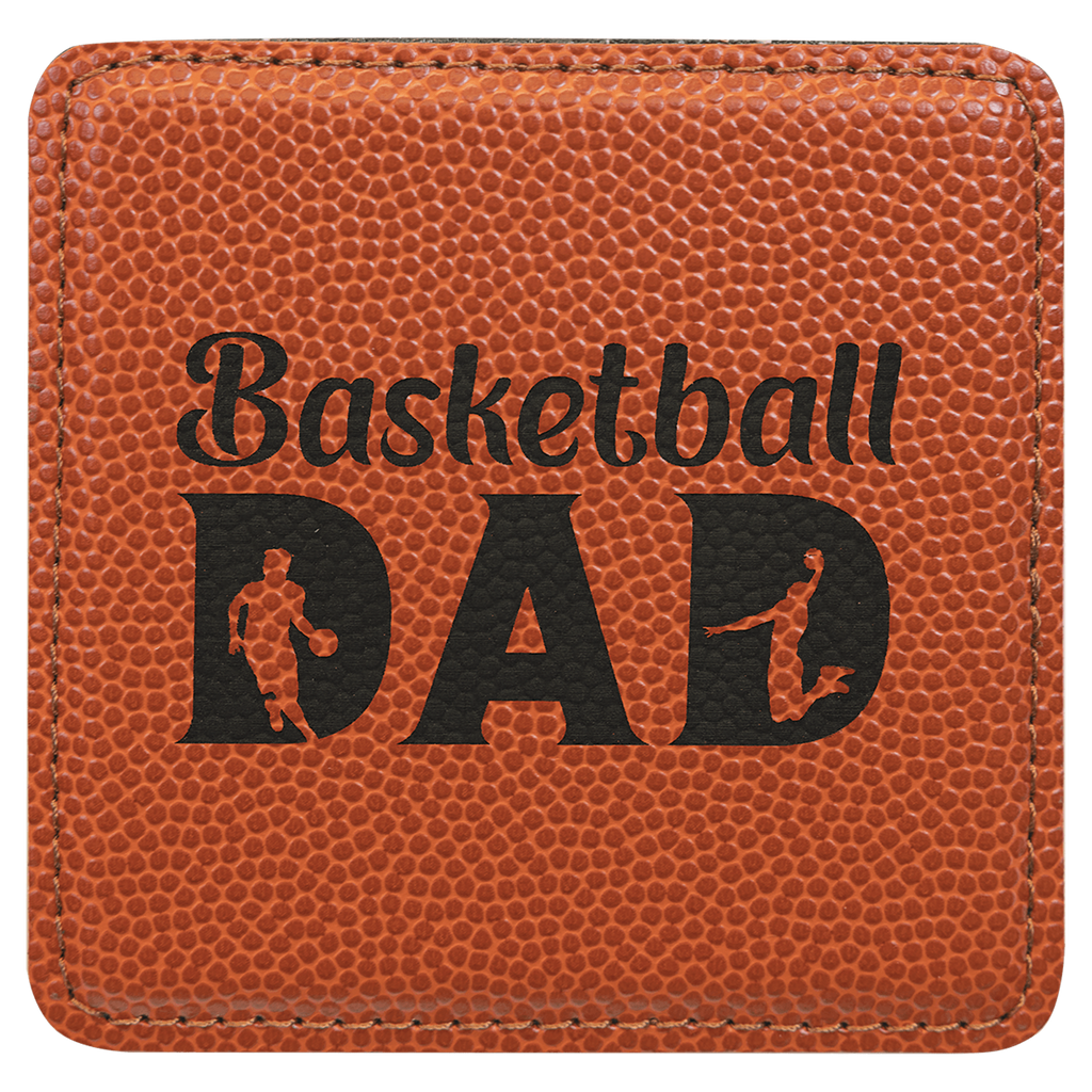 Basketball 4" x 4" Square Laserable Leatherette Coaster