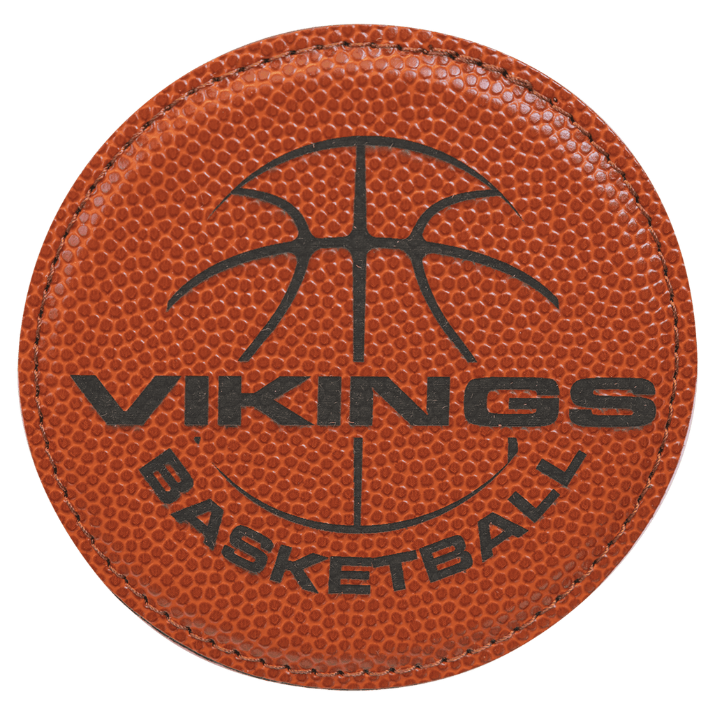 Basketball 4" Round Laserable Leatherette Coaster