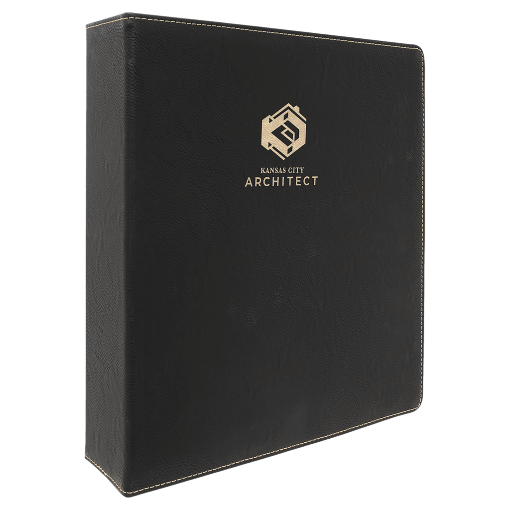 Black/Gold 2 10 1/2" x 11 1/2" Laserable Leatherette 3 Ring Binder with 1" Slant D Rings