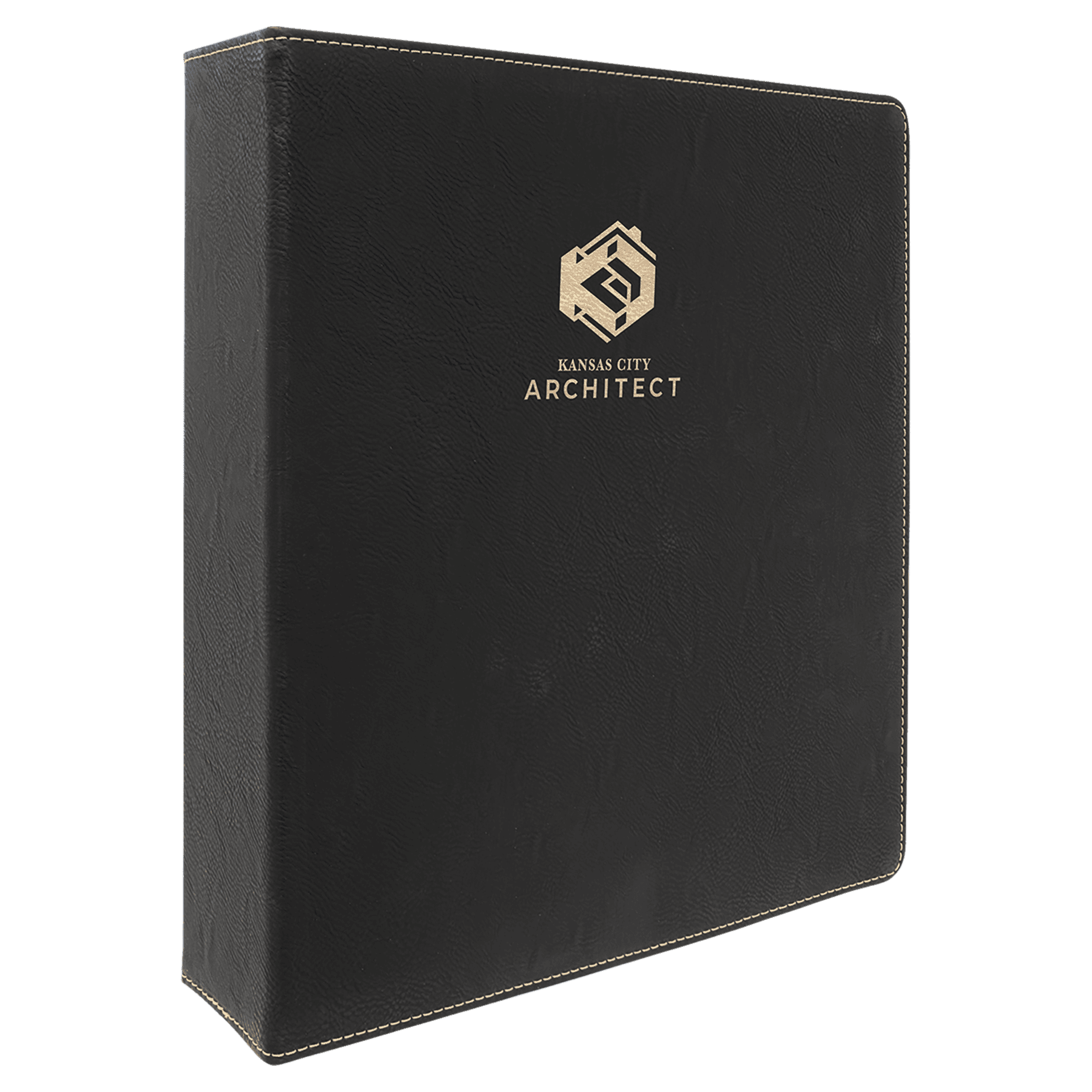 Black/Gold 2 10 1/2" x 11 1/2" Laserable Leatherette 3 Ring Binder with 1" Slant D Rings