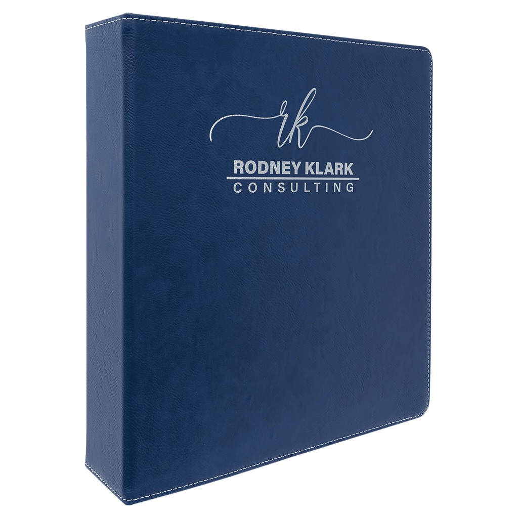 Blue/Silver 2 10 1/2" x 11 1/2" Laserable Leatherette 3 Ring Binder with 1" Slant D Rings