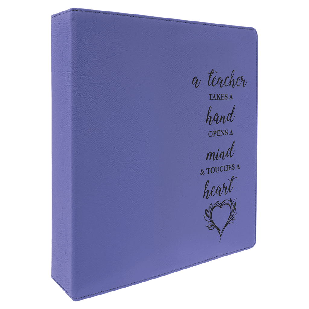 Purple/Black 2 10 1/2" x 11 1/2" Laserable Leatherette 3 Ring Binder with 1" Slant D Rings