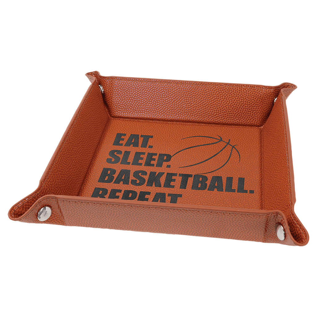 Basketball Laserable Leatherette Snap Up Tray with Silver 6" x 6" Snaps