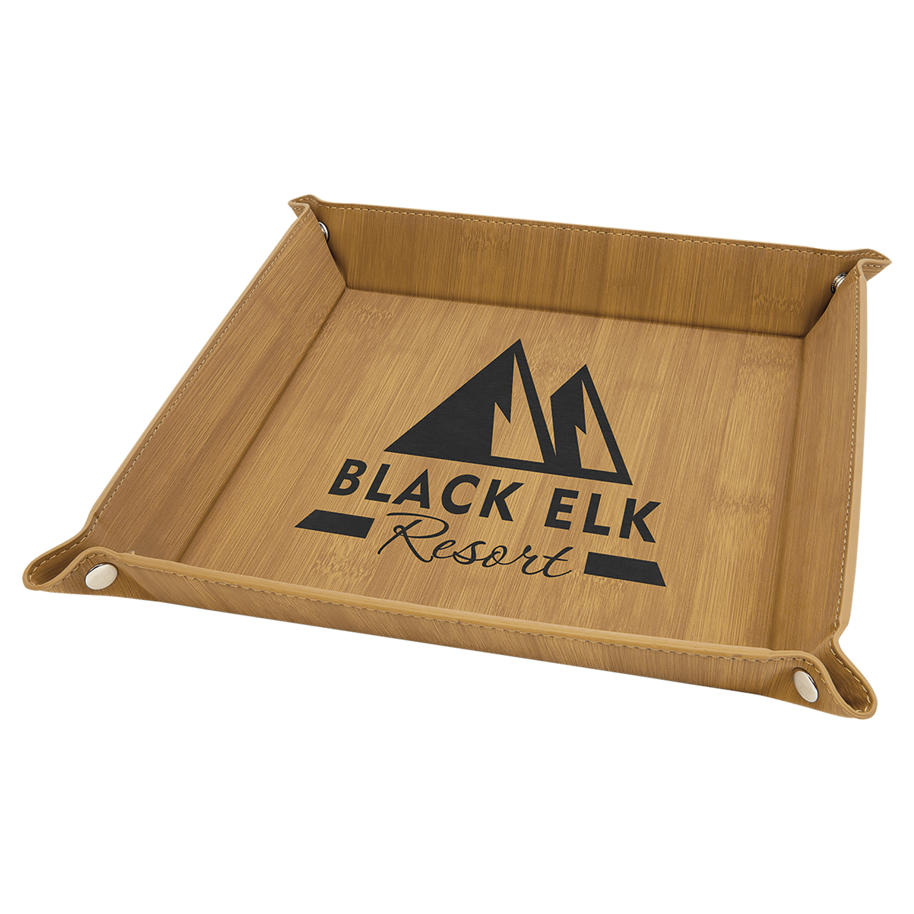 Bamboo Laserable Leatherette Snap Up Tray with Silver 9" x 9" Snaps
