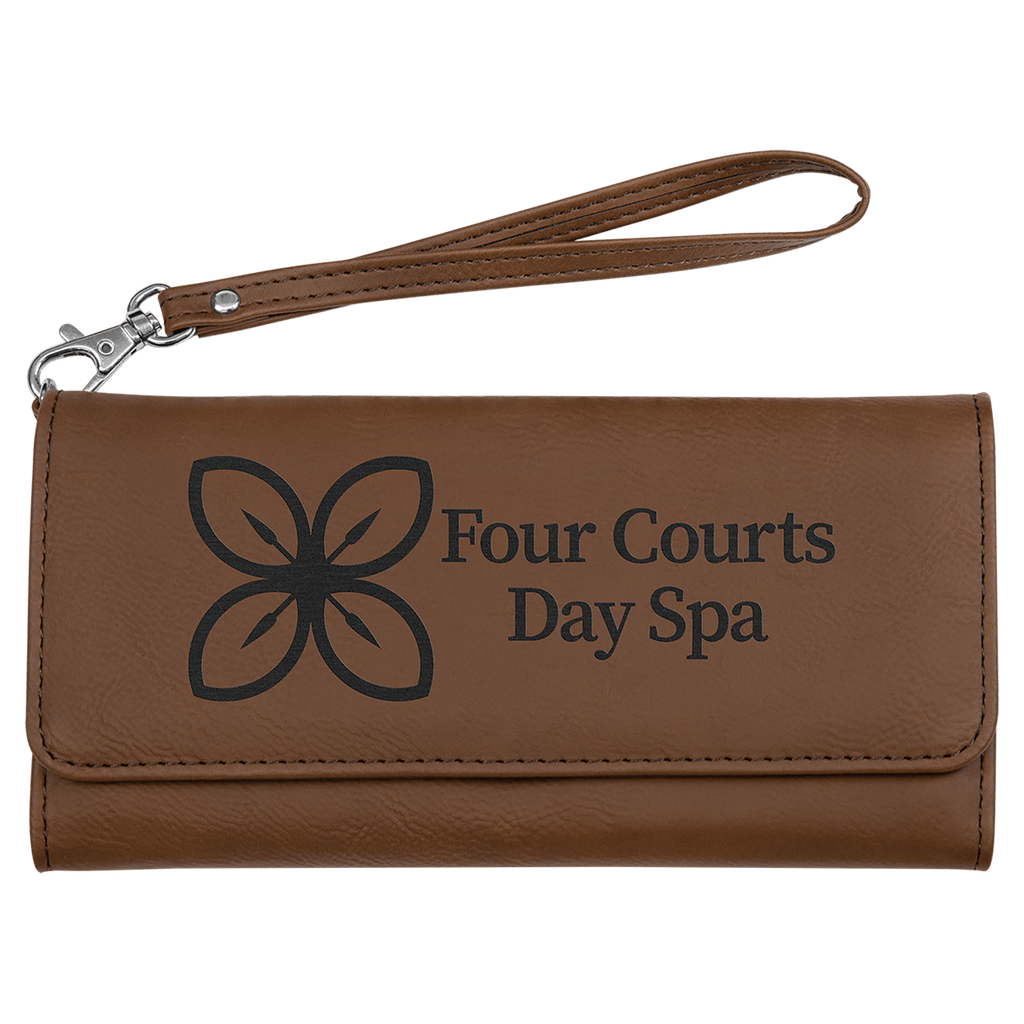 Dark Brown 7 1/2" x 4" Laserable Leatherette Wallet with Strap