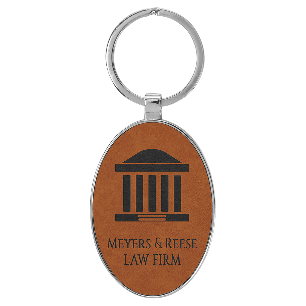 Rawhide 3" x 1 3/4" Laserable Leatherette/Metal Oval Keychain