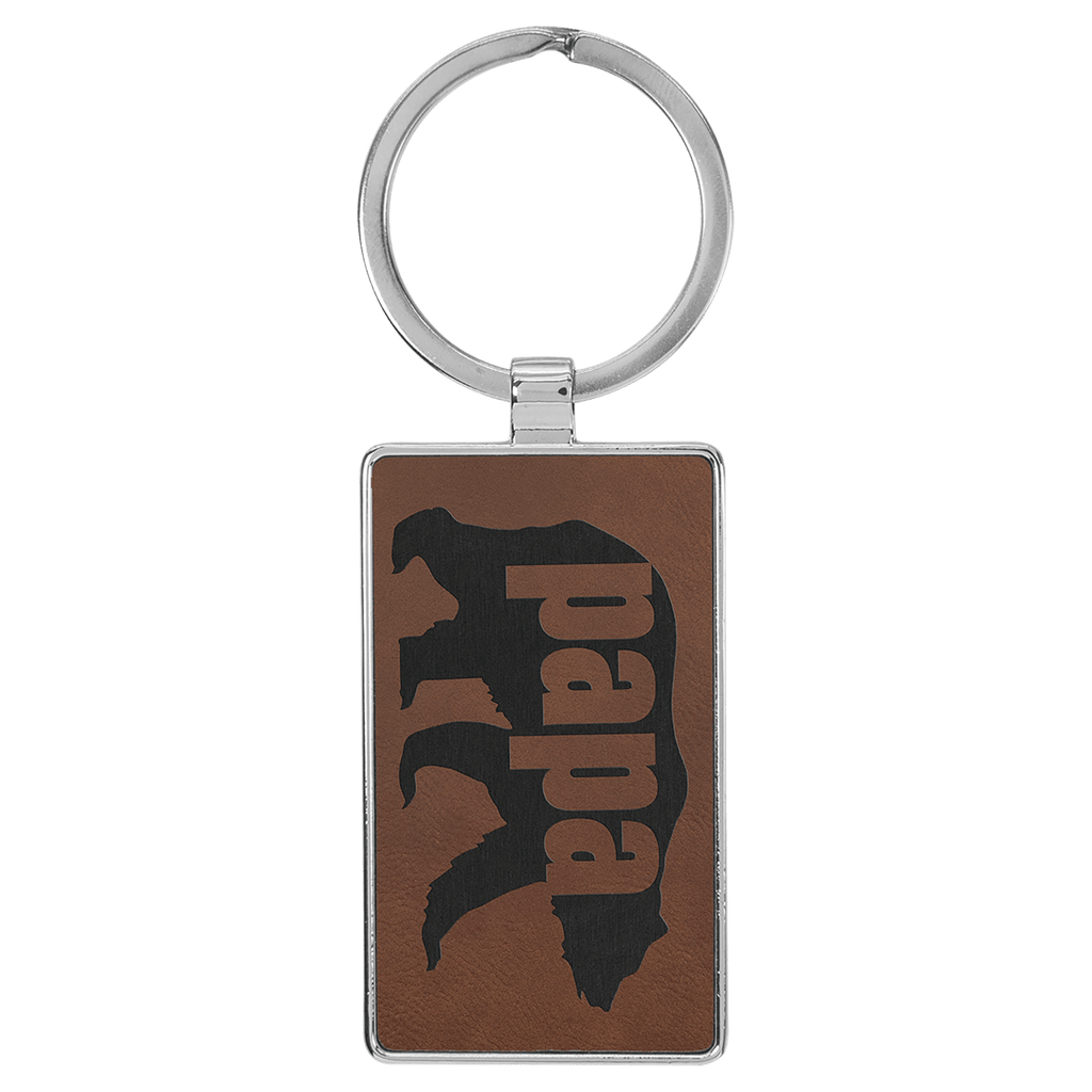 Dark Brown 2 3/4" x 1 1/4" Laserable Leatherette/Metal Rectangle Keychain