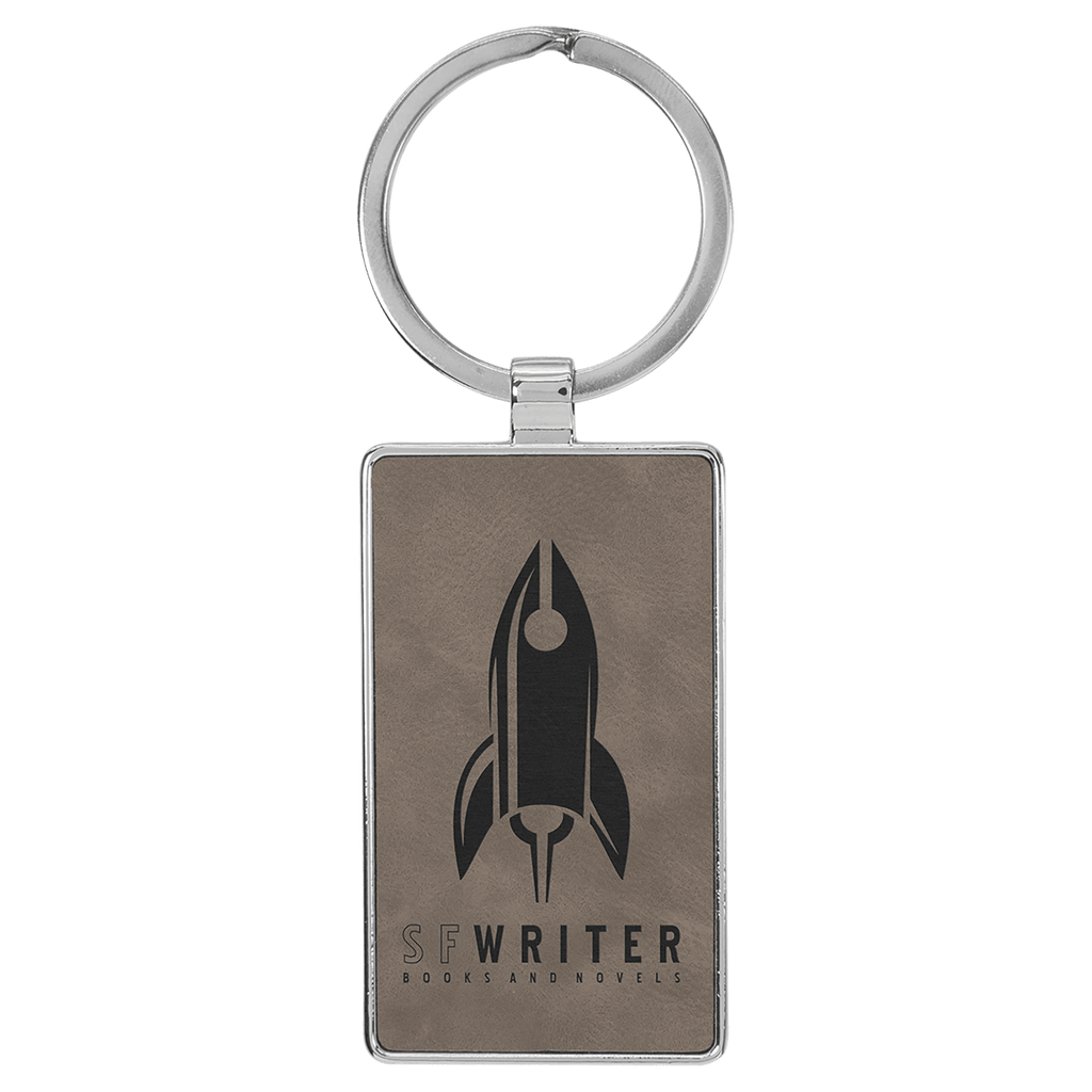 Gray 2 3/4" x 1 1/4" Laserable Leatherette/Metal Rectangle Keychain