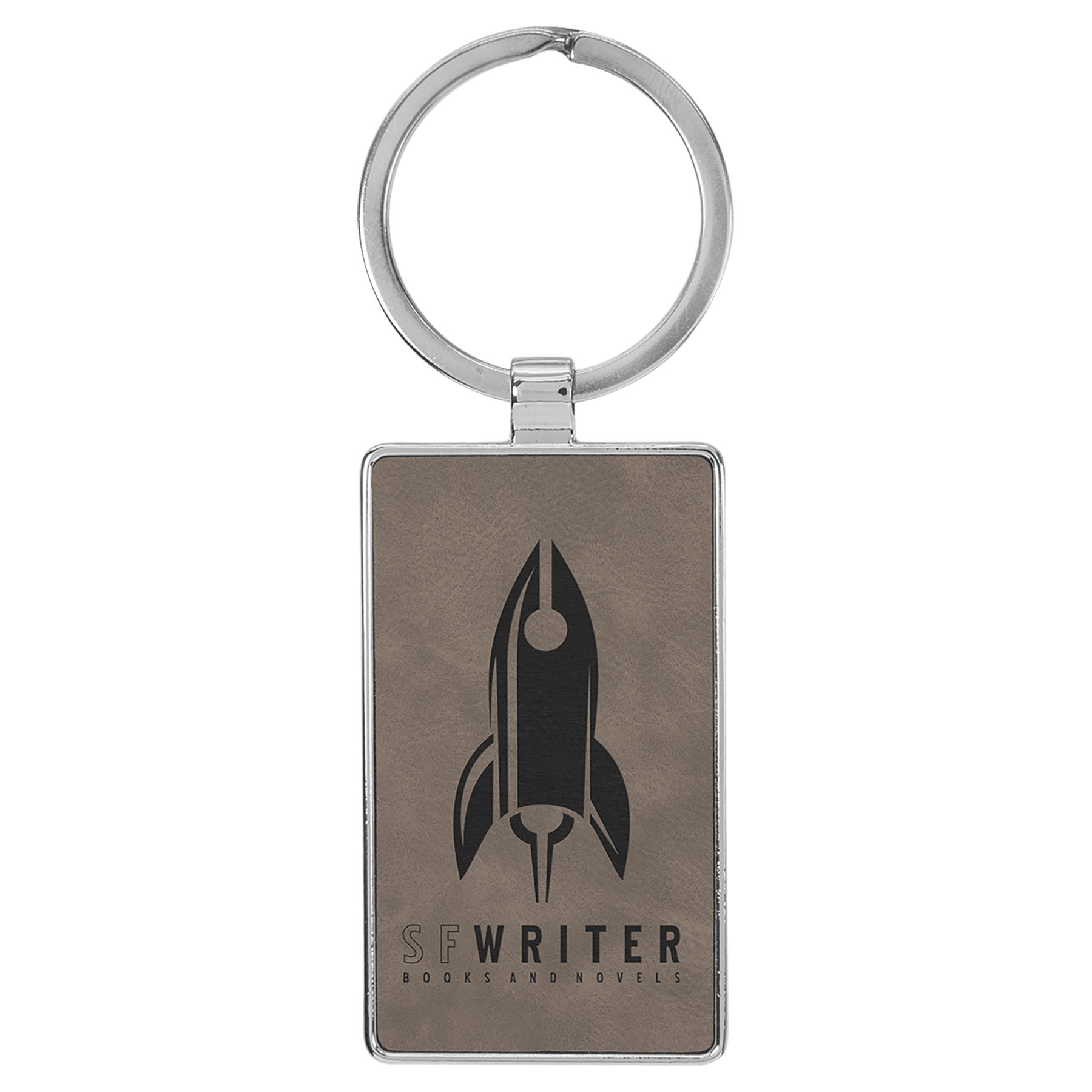 Gray 2 3/4" x 1 1/4" Laserable Leatherette/Metal Rectangle Keychain