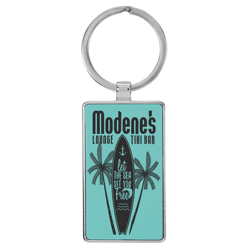 Teal 2 3/4" x 1 1/4" Laserable Leatherette/Metal Rectangle Keychain