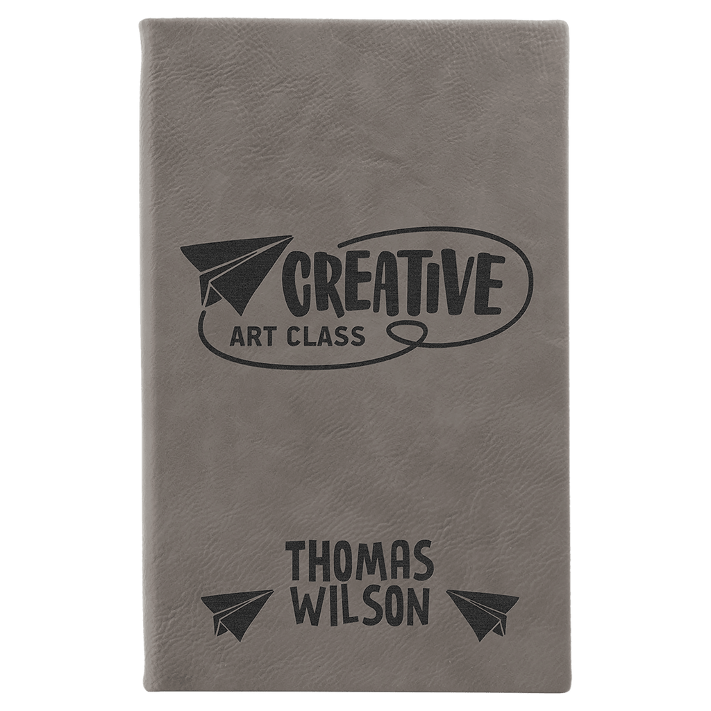 Gray 5 1/4" x 8 1/4" Laserable Leatherette Sketch Book with Unlined Notepad