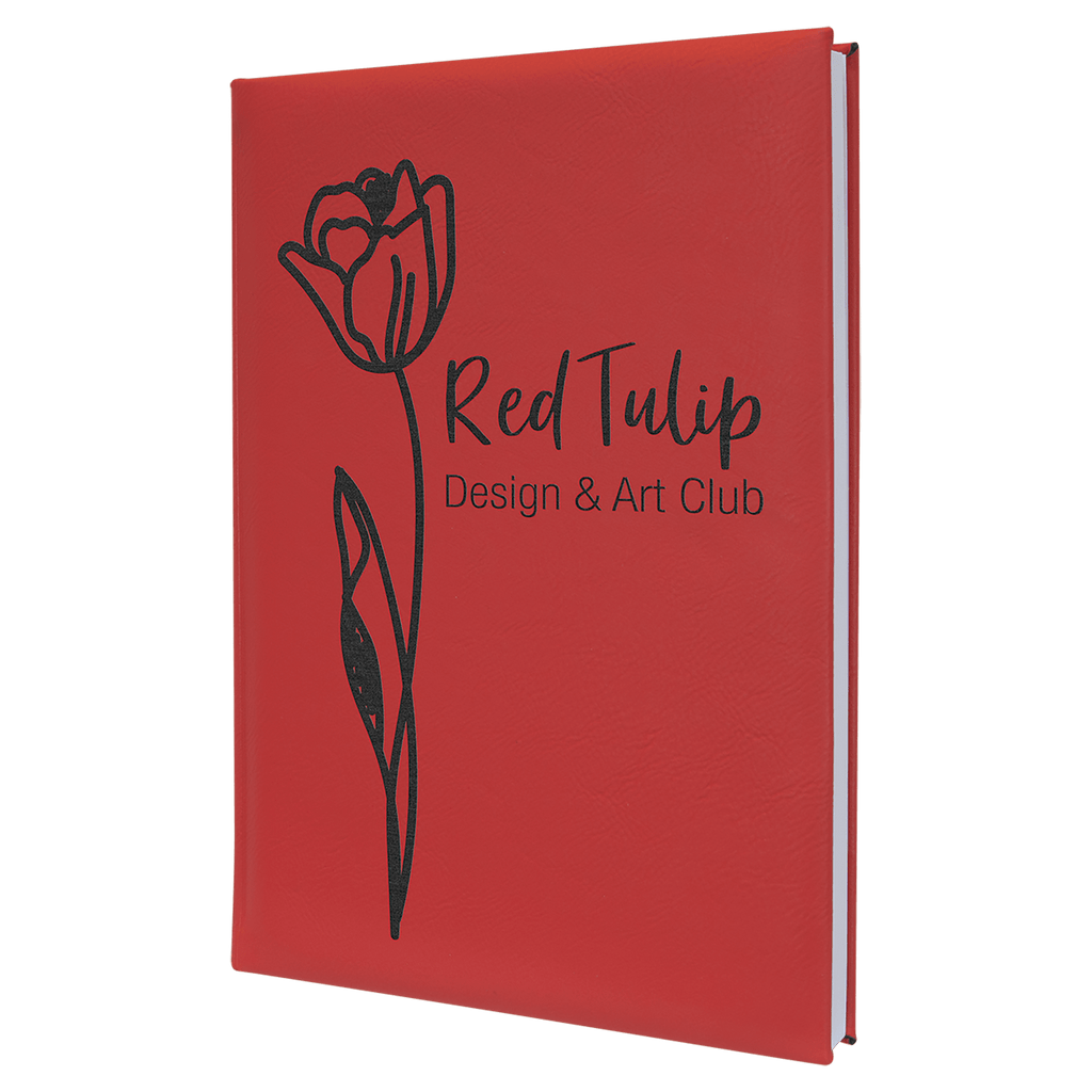 Red 7" x 9 3/4" Laserable Leatherette Sketch Book with Unlined Notepad