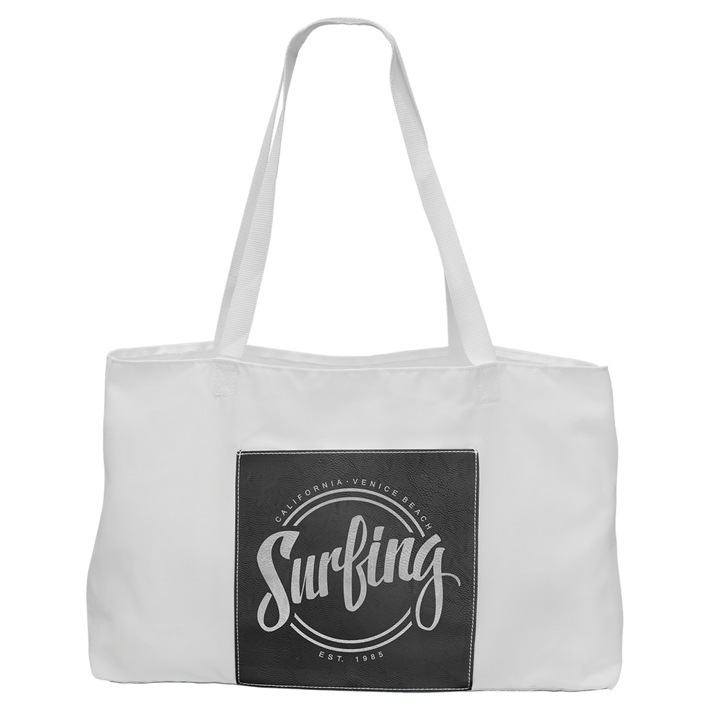 White Bag with 5" Black/Silver 19" x 12" Laserable Leatherette Gusset