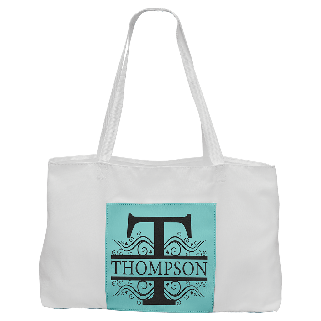 White Bag with 5" Teal 19" x 12" Laserable Leatherette Gusset