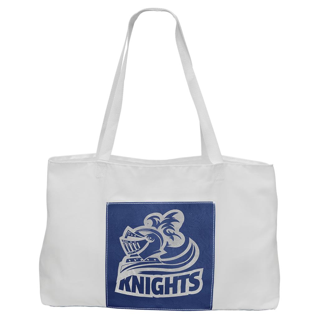White Bag with 5" Blue/Silver 19" x 12" Laserable Leatherette Gusset