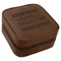 Dark Brown 4" X 4" Laserable Leatherette Travel Jewelry Box with Tan Lining