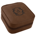 Dark Brown Laserable Leatherette Travel Jewelry Box with Black 4" X 4" Lining