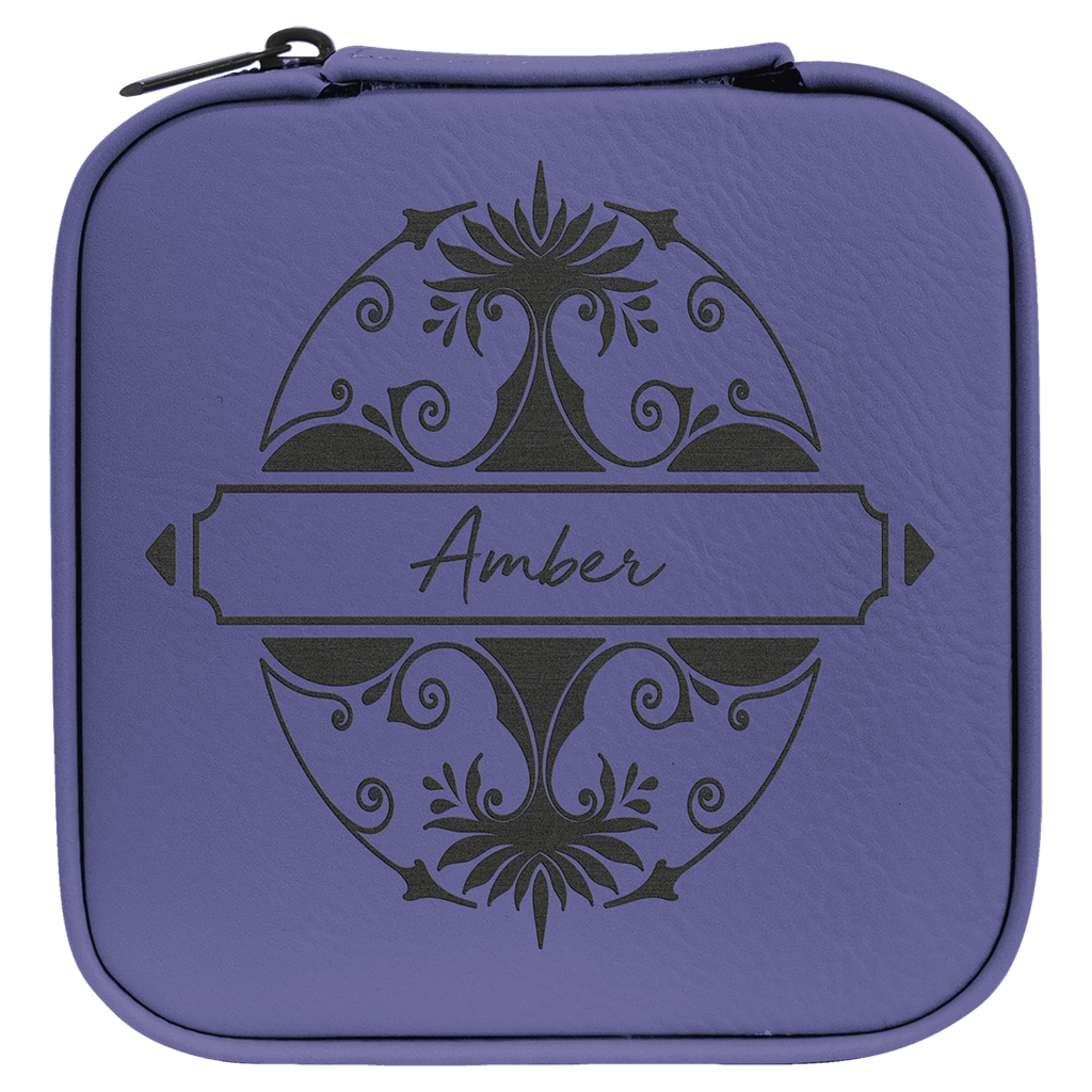 Purple/Black Laserable Leatherette Travel Jewelry Box with Black 4" X 4" Lining
