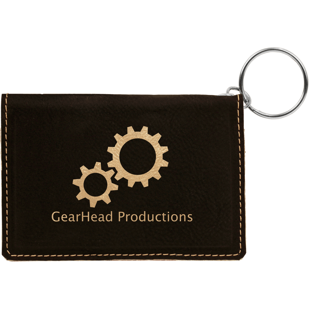 Black/Gold 4 1/4" x 3" Laserable Leatherette Keychain ID Holder